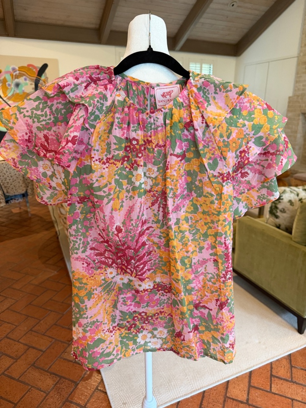NWT - Banjanan - Women’s Andrea Top Blouse -  Floral Ruffle Sleeve - Size: Small